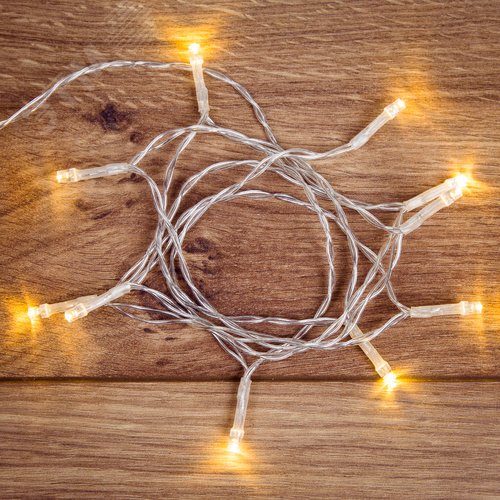 Гирлянда светодиодная универсальная 10 LED, 1,2 м, прозрачный ПВХ, теплое белое свечение, батарейки 2хАА - фото 3