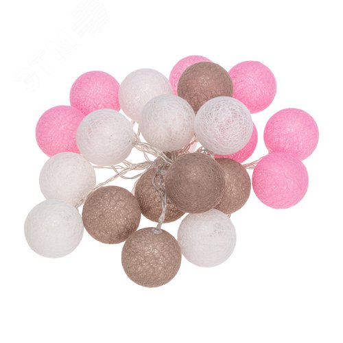 Фонарики тайские вельвет 3,5 м, прозрачный ПВХ, 20 LED, тёплый белый