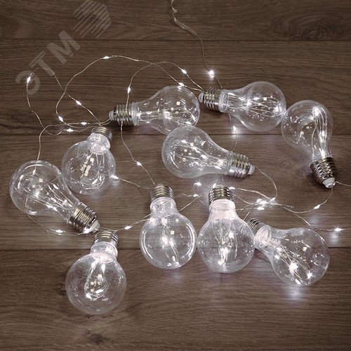 Гирлянда домашняя светодиодная Ретро-лампы 3 м, белое свечение, батарейки 3хАА NEON-NIGHT (303-095) 2