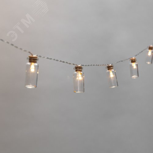 Гирлянда светодиодная баночки 1,5 м, 10 LED, прозрачный ПВХ, свечение теплый белый, 2 х АА батарейки не в комплекте - фото 4