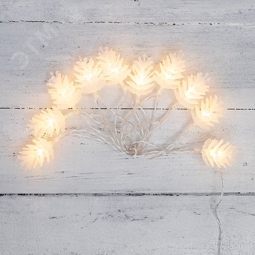 Гирлянда светодиодная Шишки 1,5 м, 10 LED, прозрачный ПВХ, свечение теплый белый, 2 х АА батарейки не в комплекте - фото 2