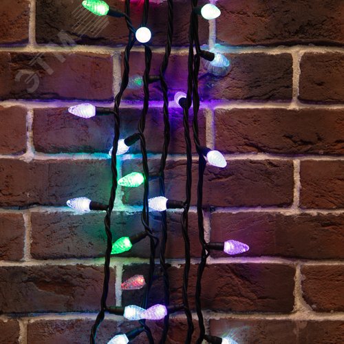Гирлянда мультишишки 10 м, черный каучук, 80 диодов, RGB - фото 2