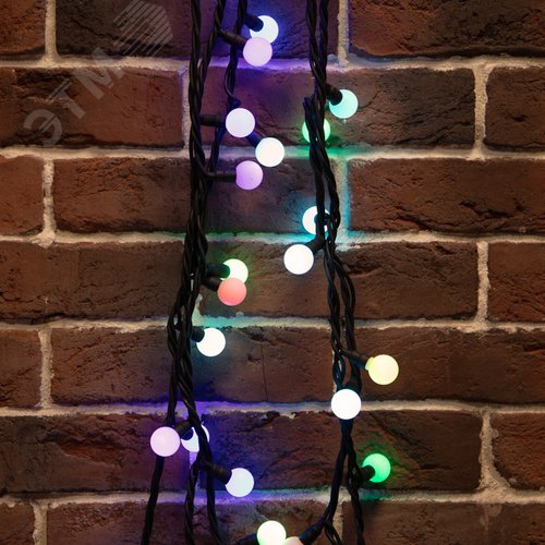 Гирлянда Мультишарики 23 мм, 10 м, черный каучук, 80 LED, свечение с динамикой, RGB 3