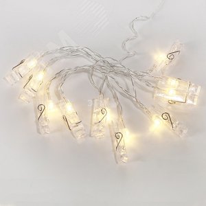 Гирлянда светодиодная Прищепки 10 LED, 1.5 м, прозрачный ПВХ, теплый белый свечение, 2 х АА батарейки не в комплекте - NEON-NIGHT