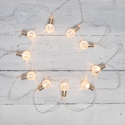 Гирлянда светодиодная Лампочки 10 LED, 1.5 м, прозрачный ПВХ, теплый белый свечение, 2 х АА батарейки не в комплекте - фото 2