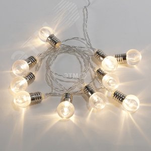 Гирлянда светодиодная Лампочки 10 LED, 1.5 м, прозрачный ПВХ, теплый белый свечение, 2 х АА батарейки не в комплекте - NEON-NIGHT