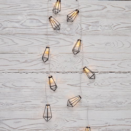 Гирлянда светодиодная кристаллы черные 10 LED, 1,5 м, прозрачный ПВХ, теплый свечение, 2 х АА батарейки не в комплекте - NEON-NIGHT