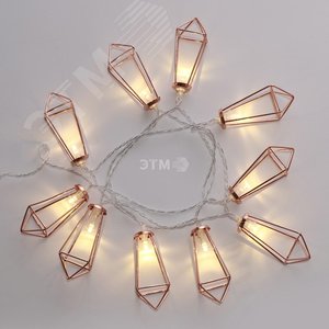 Гирлянда светодиодная кристаллы бронзовые 10 LED, 1,5 м, прозрачный ПВХ, теплый белый свет свечение, 2 х АА батарейки не в комплекте - NEON-NIGHT