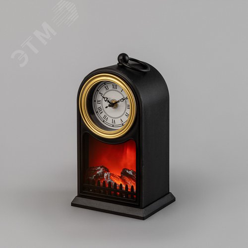 Камин светодиодный Старинные часы с эффектом живого огня 14,7x11,7x25 см, черный, батарейки 2хС (не в комплекте) USB - NEON-NIGHT