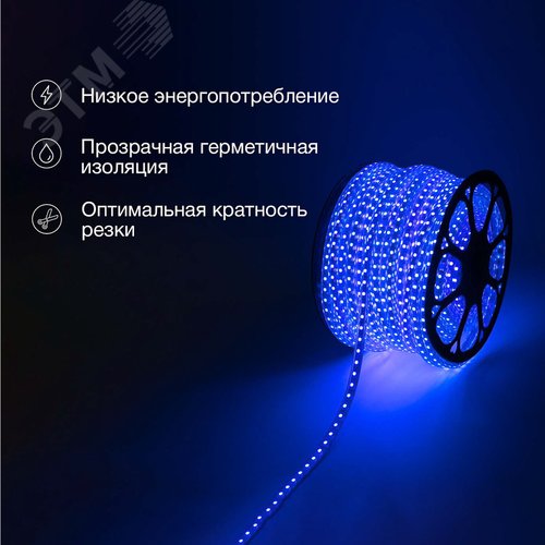 Лента уличная LED герметичная в силиконовой оболочке 220В 13х8мм IP65 SMd5050 60 диодов/метр cиний (бухта 100м) - фото 2