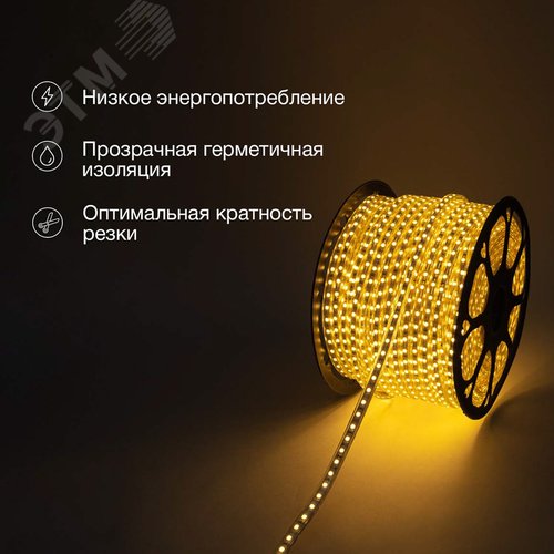 Лента LED уличная герметичная в силиконовой оболочке 220В 13х8мм IP65 SMd5050 60 диодов/метр теплый белый (бухта 50м) - фото 2