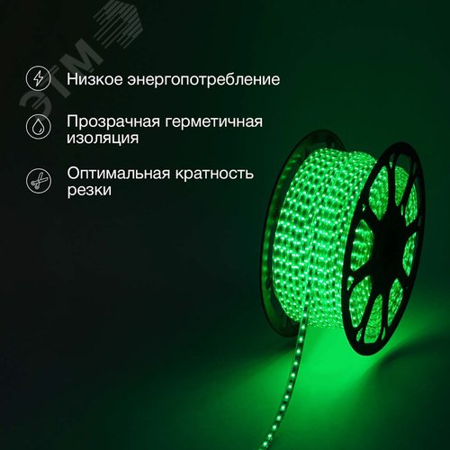 Лента профессиональная LED герметичная в силиконовой оболочке 220В 10х7мм IP65 SMD 3528 60 диодов/метр зеленый (бухта 100м) - фото 2