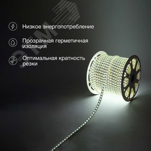 Лента LED 220В, 6.5x17мм, IP67, SMD 5730, 120 LED/м, белый, 100м - фото 2