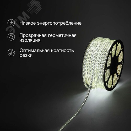 Лента LED уличная 220В, 6x10.6мм, IP67, SMD 3014, 120 LED/м, Белый, 100м - фото 2