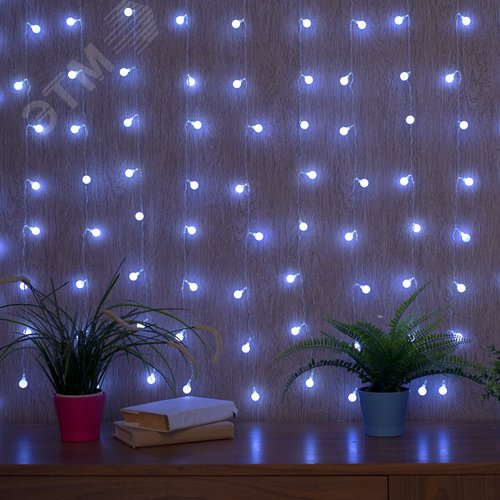 Гирлянда светодиодный Дождь 1,5х1,5 м, с насадками Шарики, свечение с динамикой, прозрачный провод, 230 В, диоды белый 2