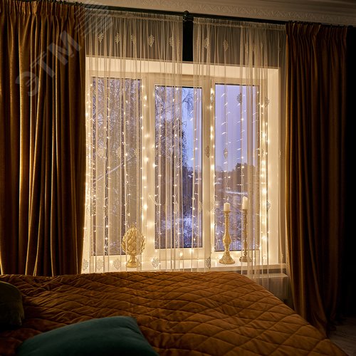 Гирлянда светодиодный Дождь 2,5x2 м, свечение с динамикой, прозрачный провод, 230 В, диоды тёплый белый 4