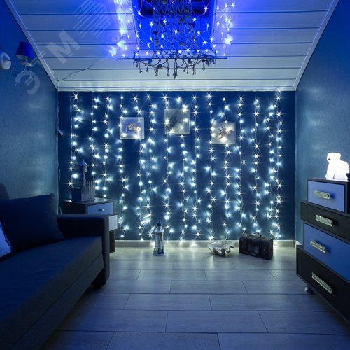 Гирлянда светодиодный Дождь 2х3 м, свечение с динамикой, прозрачный провод, 230 В, белый 3