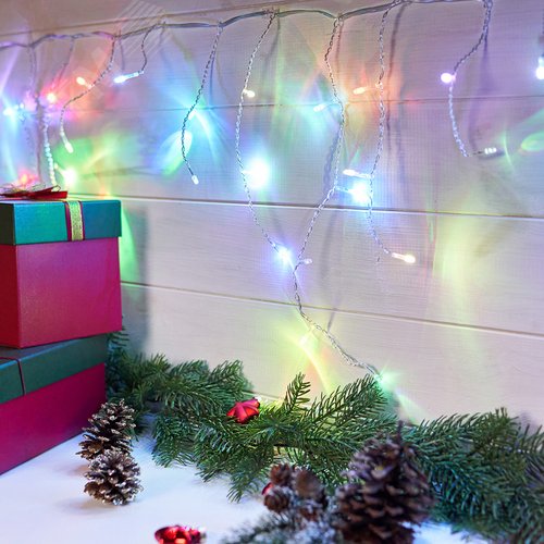 Гирлянда Айсикл Бахрома светодиодный, 1,8 х 0,5 м, прозрачный провод, 230 В, диоды RGB 3