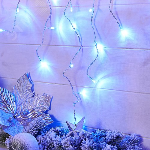 Гирлянда Айсикл Бахрома светодиодный, 1,8 х 0,5 м, прозрачный провод, 230 В, диоды синие 5
