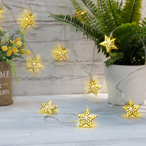 Гирлянда светодиодная на солнечной батарее Звезды 12 LED тёплый белый 1,2 м 3