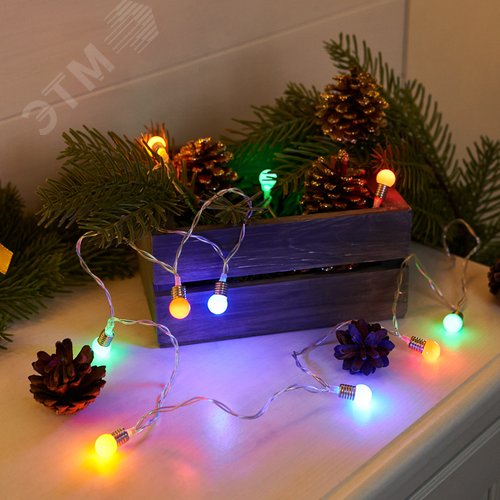 Гирлянда светодиодная мини-лампочки 1.5 м, 10 LED, прозрачный ПВХ, свечение мультиколор, 2 х АА батарейки не в комплекте - фото 2