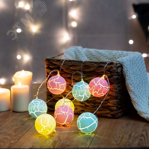 Гирлянда светодиодная карамельки 1.5 м, прозрачный ПВХ, 10 LED, теплый белый, питание 2 х АА батарейки не в комплекте 2