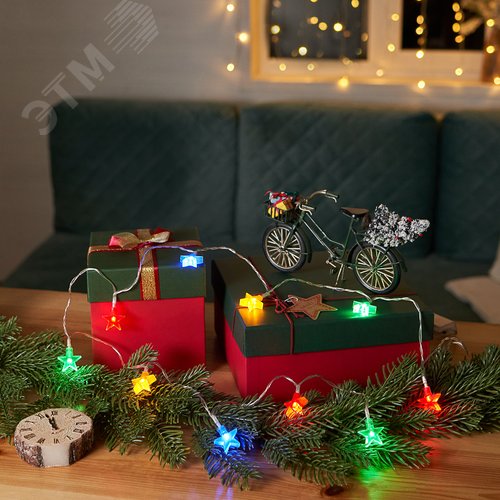 Гирлянда светодиодная Звездочки 1,5 м, 10 LED, прозрачный ПВХ, свечение мультиколор, 2 х АА батарейки не в комплекте - фото 2