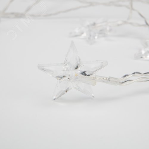 Гирлянда светодиодная Звездочки 1,5 м, 10 LED, прозрачный ПВХ, свечение теплый белый, 2 х АА батарейки не в комплекте - фото 3