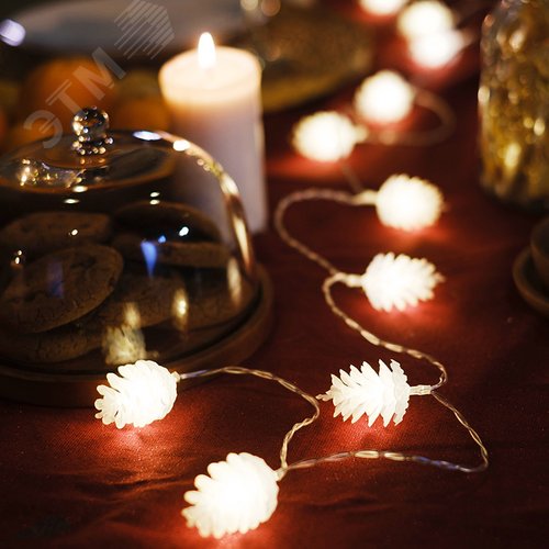 Гирлянда светодиодная Шишки 1,5 м, 10 LED, прозрачный ПВХ, свечение теплый белый, 2 х АА батарейки не в комплекте - фото 4
