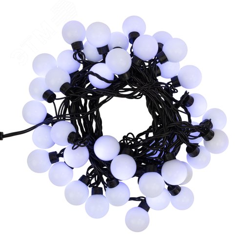 Гирлянда Мультишарики 38 мм, 10 м, черный ПВХ, 40 диодов, белый