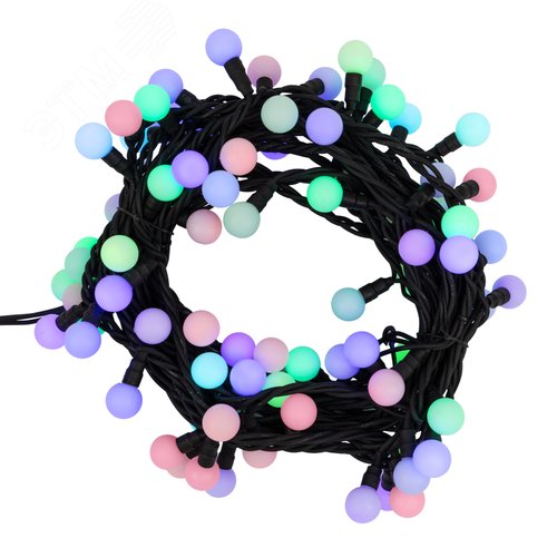 Гирлянда Мультишарики 23 мм, 10 м, черный каучук, 80 LED, свечение с динамикой, RGB