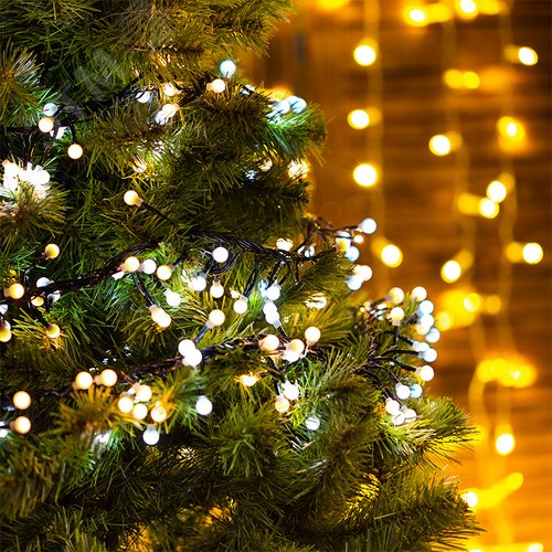 Гирлянда Мишура LED 3 м, темно-зеленый ПВХ, 288 диодов, белый + тёплый белый 3