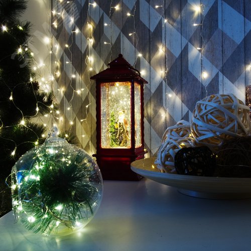 Декоративный LED-фонарь с эффектом снегопада и подсветкой Дед Мороз, теплое белое свечение - фото 3