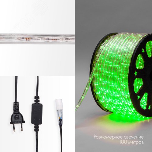 Дюралайт LED, постоянное свечение 2W - зеленый Эконом 24 LED/м, 100 м - фото 3