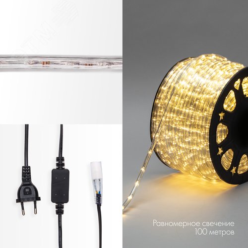 Дюралайт LED, постоянное свечение 2W - тёплый белый, 24 LED/м 10 мм, 100 м 3