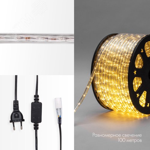 Дюралайт LED, постоянное свечение 2 W - тёплый белый Эконом 24 LED/м, 100 м - NEON-NIGHT