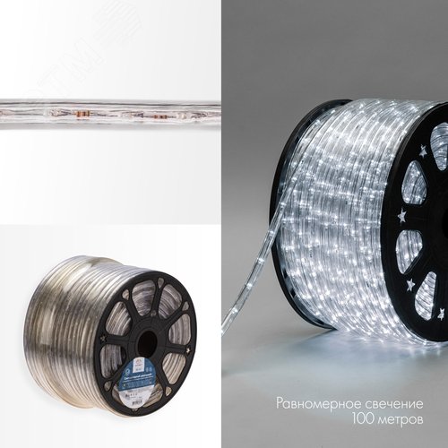 Дюралайт LED, свечение с динамикой 3W - белый Эконом 24 LED/м, 100 м - фото 3