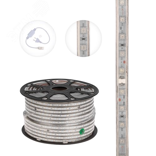 Лента LED герметичная в силиконовой оболочке 220В 13х8мм IP65 SMD 5050 60 диодов/метр зеленый (бухта 50м) - фото 3