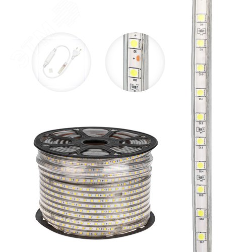 Лента LED уличная герметичная в силиконовой оболочке 220В 13х8мм IP67 SMd5050 60 диодов/метр белый (бухта 50м) - фото 3