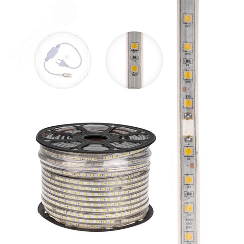 Лента LED уличная герметичная в силиконовой оболочке 220В 13х8мм IP65 SMd5050 60 диодов/метр теплый белый (бухта 50м) - фото 3