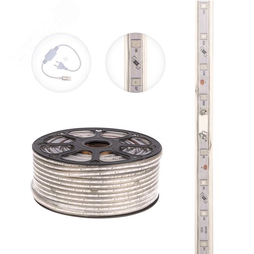 Лента уличная LED герметичная в силиконовой оболочке 220В 10х7мм IP65 SMd3528 60 диодов/метр красный (бухта 100м) - фото 3