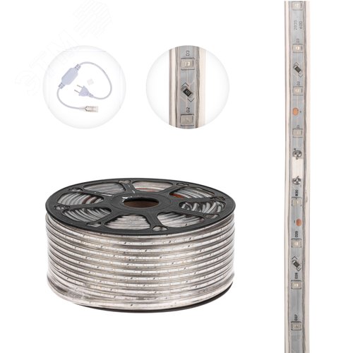 Лента LED герметичная в силиконовой оболочке 220В 10х7мм IP65 SMd3528 60 диодов/метр желтый (бухта 100м) - фото 3