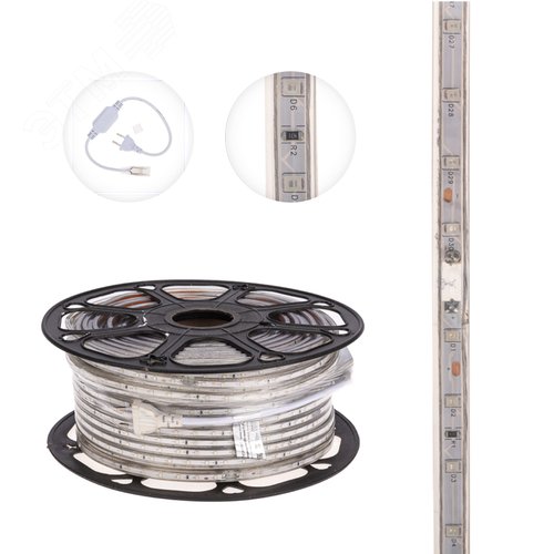 Лента уличная LED герметичная в силиконовой оболочке 220В 10х7мм IP65 SMd3528 60 диодов/метр cиний (бухта 100м) - фото 3