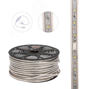 Лента  уличная LED герметичная в силиконовой оболочке 220В 10х7мм IP65 SMd3528 60 диодов/метр белый (бухта 100м) - NEON-NIGHT
