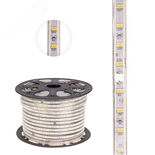 Лента LED уличная 220В, 6.5x13мм, IP67, SMD 5730, 60 LED/м, Теплый белый, 100м - фото 3