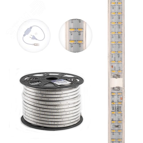 LED Лента уличная 220В, 6.5x15мм, IP67, SMD 3014, 240 LED/м, Теплый белый, 100м - фото 3