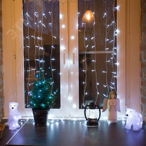 Гирлянда светодиодный Дождь 1,5х1 м, свечение с динамикой, прозрачный провод, 230 В, диоды белые 3