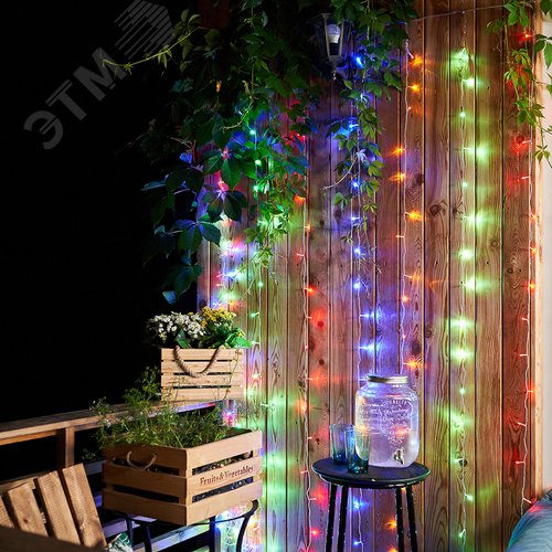 Гирлянда светодиодный Дождь 2x3 м, свечение с динамикой, прозрачный провод, 230 В, диоды мультиколор 2