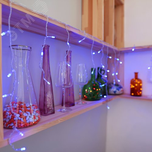 Гирлянда Айсикл Бахрома светодиодный, 1,8 х 0,5 м, прозрачный провод, 230 В, диоды синие 6