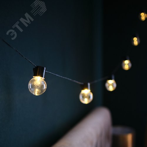Гирлянда-лофт светодиодная 5 м, черный ПВХ, 20 LED, теплое белое свечение - фото 3